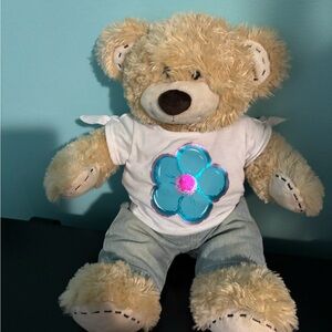 Plush Teddy Bear with Blue Flower Shirt